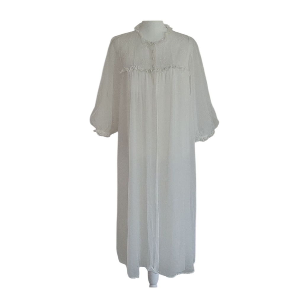 Gossard Artemis 1960's Vintage Peignoir Off White Tulle Lace Robe Gown Size L